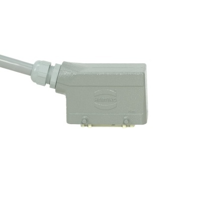 Conector elétrico cinza claro com cabo rígido