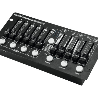 Mesa de controlo Eurolite DMX-512 Light Operator 6x8 em preto com botões e sliders.