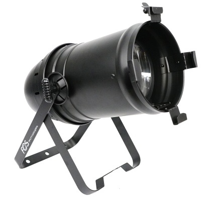 Refletor de palco preto com suporte metálico