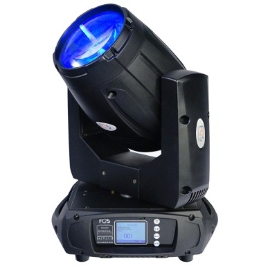 Luz móvel profissional preta com lente azul e painel digital LCD