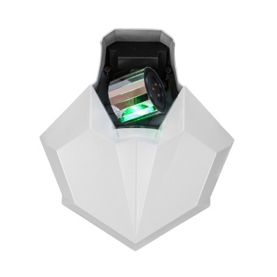 Dispositivo tecnológico branco angular com lente preta e luz verde