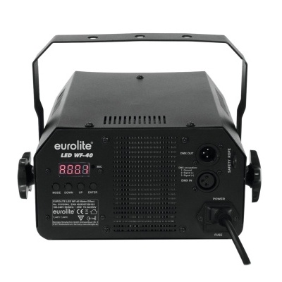 Máquina de led preta Eurolite LED WF-40 com visor digital e entradas DMX