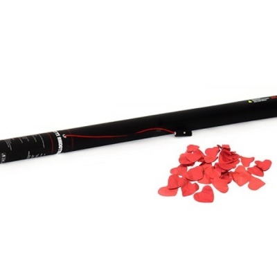 Tubo preto com pétalas de tecido vermelho em forma de coração