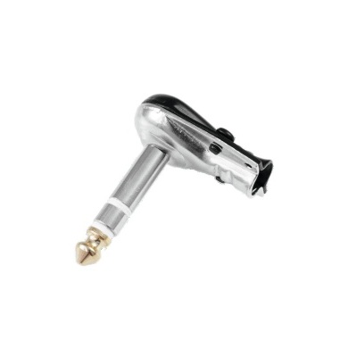 Adaptador de áudio jack 6,35 mm em ângulo de 90 graus prateado e preto