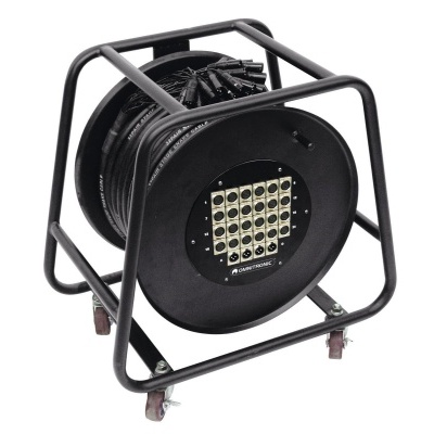 Carretel preto de metal com cabo e painel de conectores ALESIS PROREEL