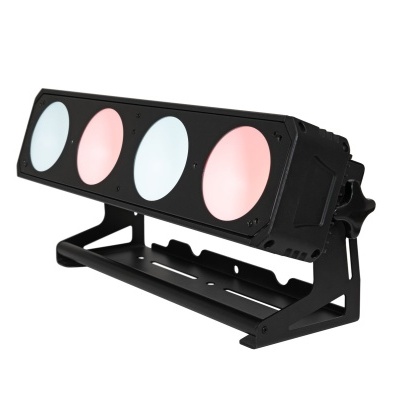 Luz LED para palco com quatro lentes circulares de cores azul claro e rosa