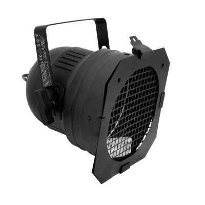 Iluminação de palco preta tipo par 64 com grelha frontal e suporte ajustável