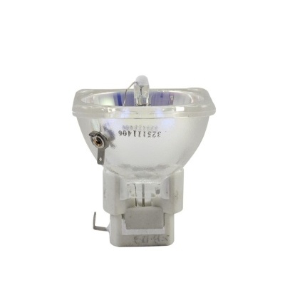 Lâmpada projetor de vidro translúcido com base branca e número impresso.