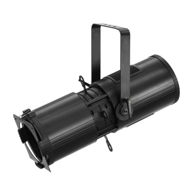 Projetor de luz profissional preto cilíndrico com alça de suporte