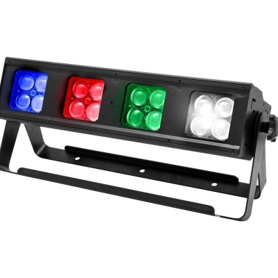 Luz LED retangular com LEDs azuis, vermelhos, verdes e brancos em suporte preto