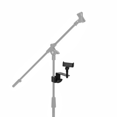 Suporte de microfone e telemóvel preto com ajuste