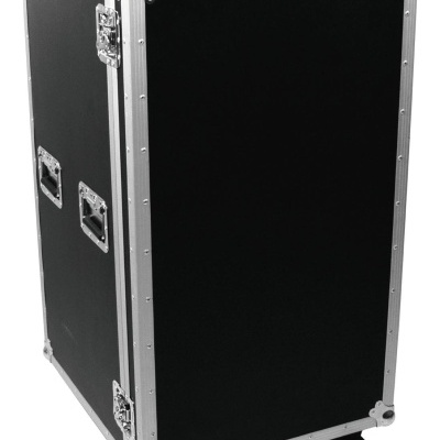 Caixa preta de transporte rígida com rodas e reforços metálicos