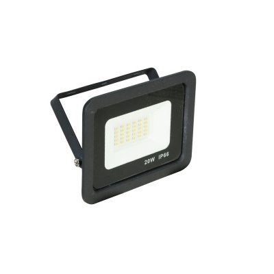 Projetor LED preto com suporte e LEDs visíveis