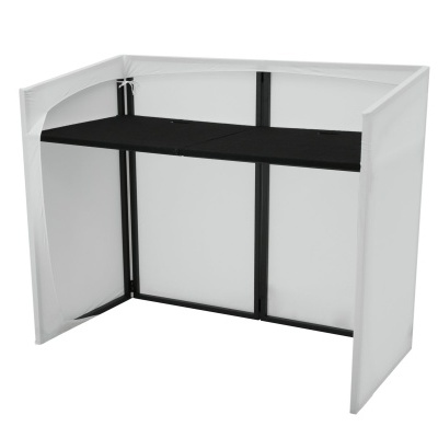 Módulo de madeira e metal com prateleira preta e laterais brancas