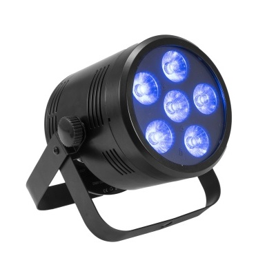 Luz led tipo par preta com sete lâmpadas azuis