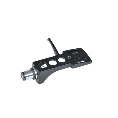 Cabeça de prato preta para gira-discos com alavanca e parte metálica prateada