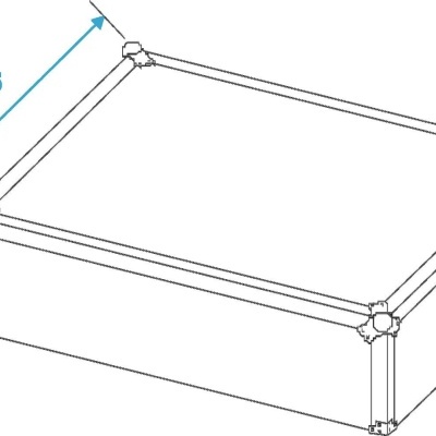 Estrutura quadrada branca com cantos a preto e medidas 455x90 mm