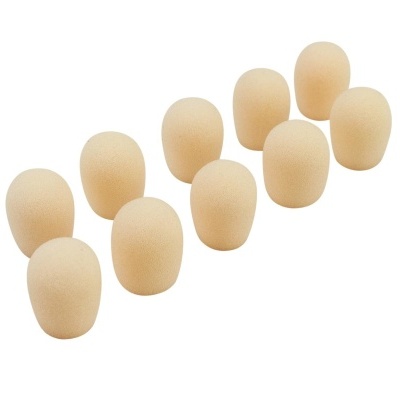 Dez protetores de espuma bege arredondados sobre fundo branco