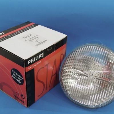 Farol redondo de vidro com caixa Philips preta e vermelha