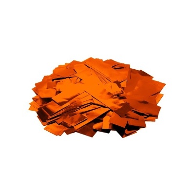 Pacote de confetes metálicos laranja retangulares sobre fundo branco
