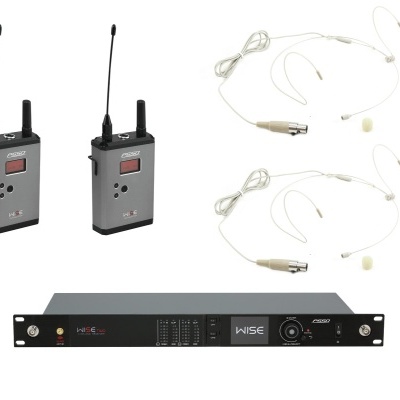 Sistema de microfone sem fios com transmissores, microfones headset e receptor de rack