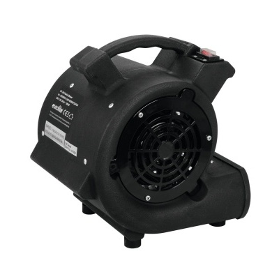 Ventilador industrial portátil preto com grelha circular frontal