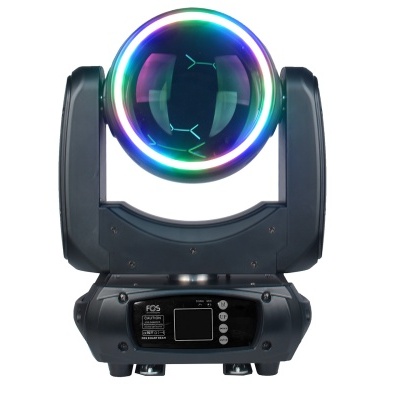 Luz móvel profissional de palco com anel LED colorido e painel digital