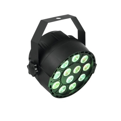 Refletor LED redondo preto com luzes verdes em fundo branco