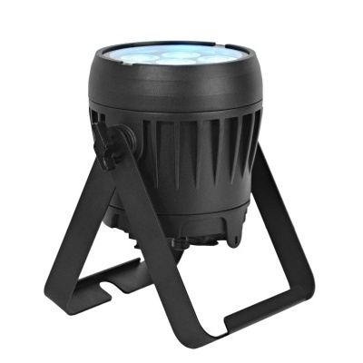 Projetor de luz LED preto com LEDs azuis e suporte triangular