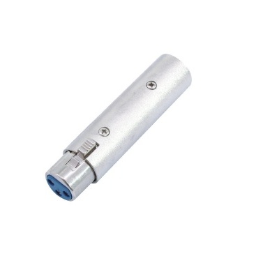 Adaptador de conector XLR metal prateado com pinos azuis