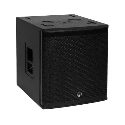 Coluna acústica preta cúbica com grelha frontal