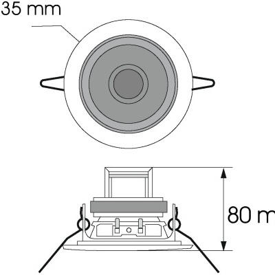 Desenho técnico de luz embutida com medições