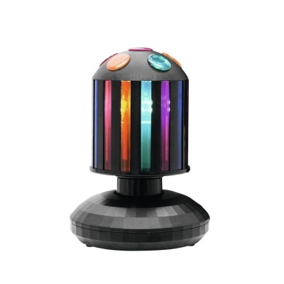 Dispositivo luminoso decorativo preto com vidro colorido e botões no topo