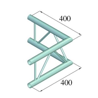 Estrutura metálica azul claro triangular com 400 mm de comprimento em dois lados.