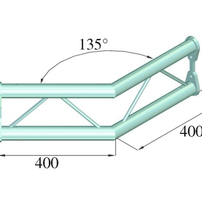 Estrutura metálica tubular branca com ângulo de 135 graus