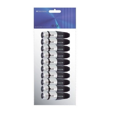 Pacote com 10 fichas de áudio ou vídeo preto e prata embaladas em cartão azul