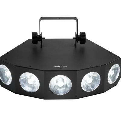 Refletor de luz preto com cinco holofotes circulares e suporte ajustável