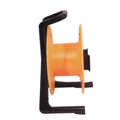 Rolo de plástico laranja com suporte preto, perfil