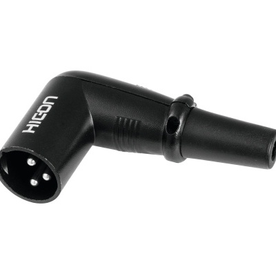 Conector de cabo XLR preto de ângulo de 90 graus com três pinos e marca HICON
