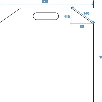 Diagrama técnico de placa branca com medidas