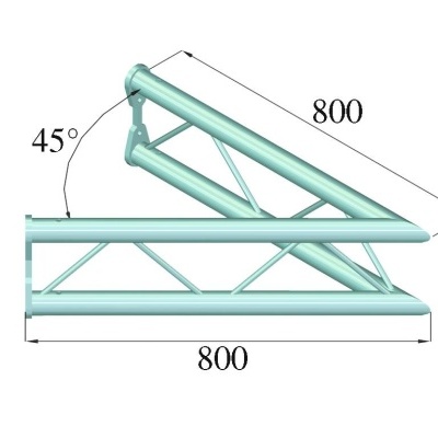 Estrutura de alumínio tubular azul claro com ângulo e dimensões
