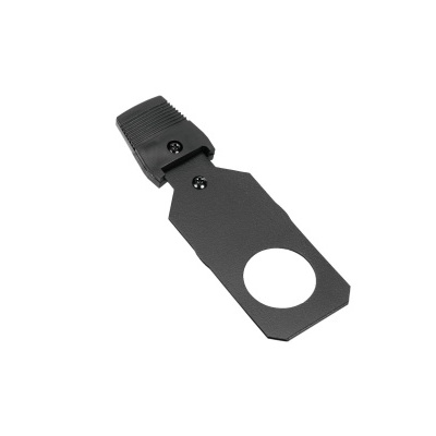 Suporte ou montagem de metal preto com clipe e orifício circular