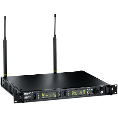 Receptor de rádio sem fio preto SHURE ULXD4Q com display digital e antenas