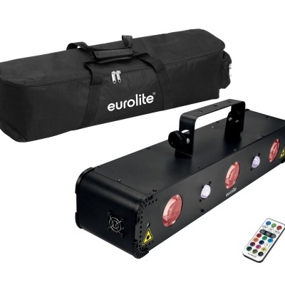 Sistema de luz LED preto com bolsa de transporte eurolite e comando à distância colorido