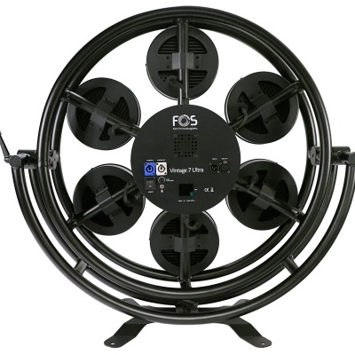 Suporte redondo preto para 7 microfones com base estável e texto central