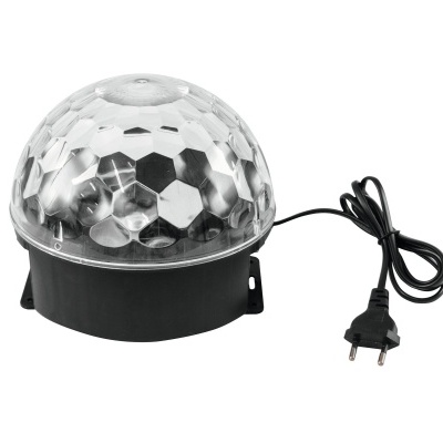 Luz LED disco bola com cúpula facetada transparente e base preta com cabo e ficha elétrica