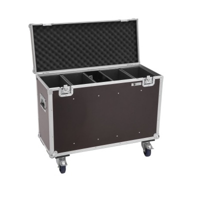 Caixa de transporte preta com tampa aberta e rodas