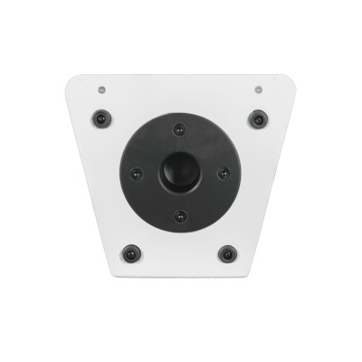 Suporte branco triangular com base preta redonda e parafusos