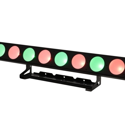 Barra de luz LED retangular preta com luzes vermelhas e verdes