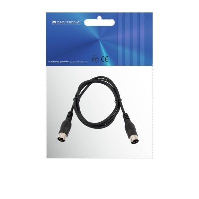 Cabo preto com conectores redondos embalado em cartão azul e branco